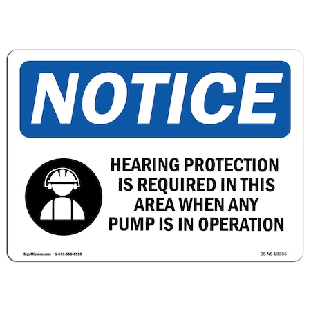 OSHA Notice Sign, Hearing Protection Is Required With Symbol, 7in X 5in Decal